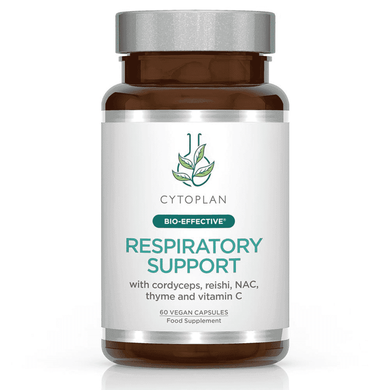Cytoplan Respiratory Support 60s supplement bottle and packaging on a white background