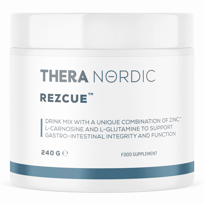 Thera Nordic Rezcue 240g container with label showing product name and branding, placed on a plain background.