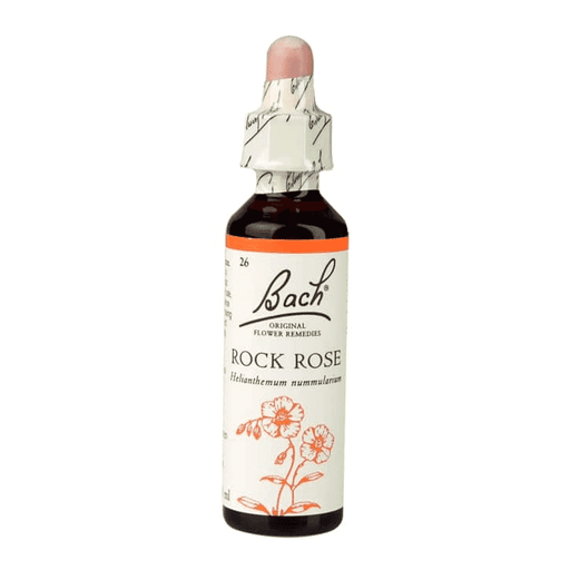 Bach Rock Rose flower remedy bottle with dropper, natural herbal supplement for calm and balance