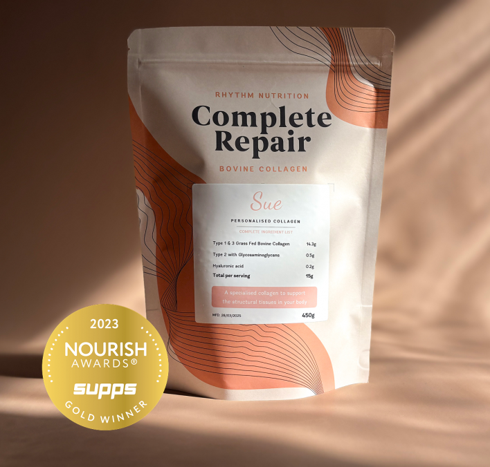 Rhythm Nutrition Complete Repair with Type 2 and Japanese Hyaluronic Acid 450g (INCLUDE SCOOP) - Dennis the Chemist