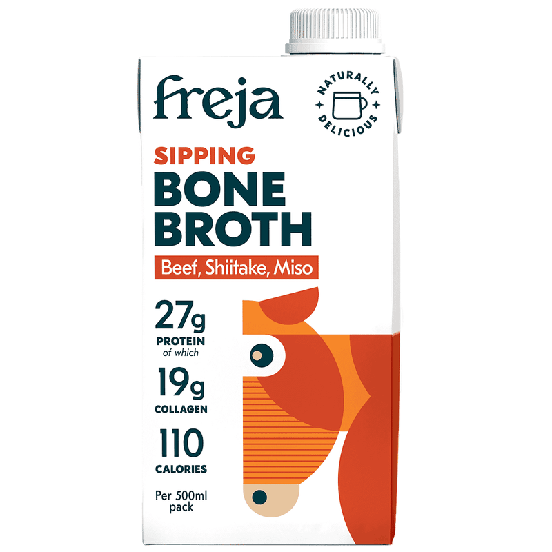 Freja Sipping Bone Broth Beef, Shiitake & Miso 500ml