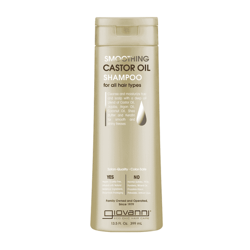 Giovanni Smoothing Castor Oil Shampoo 399ml bottle with label and cap, designed for smooth, shiny hair.