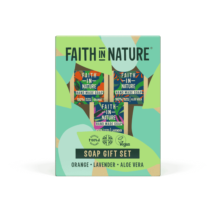 Faith In Nature Soap Gift Set Orange, Lavender, Aloe Vera 3x100g