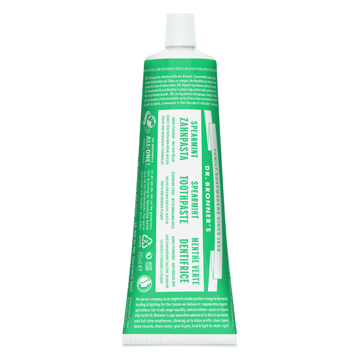 Dr Bronner's Magic Soaps Spearmint Toothpaste (Fluoride Free) 105ml - Dennis the Chemist