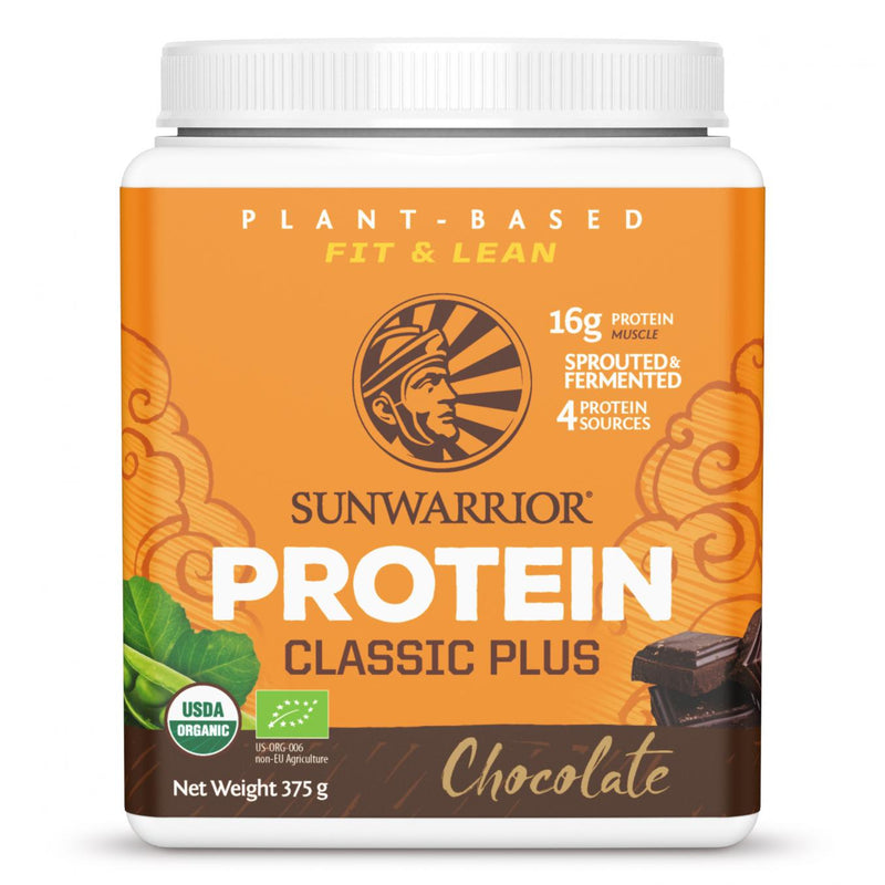 Sunwarrior Protein Classic Plus Chocolate 375g (Orange Tub) - Dennis the Chemist