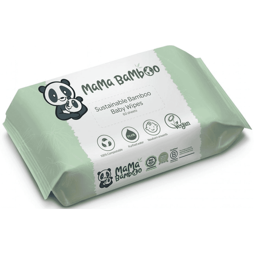 Mama Bamboo sustainable bamboo baby wipes, 60 sheets, soft and eco-friendly wipes for gentle baby skincare.