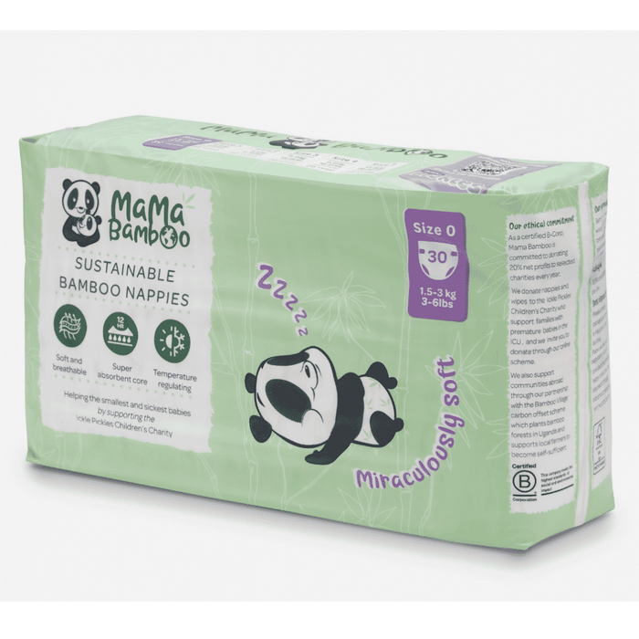 Mama Bamboo Sustainable Bamboo Nappies Size 0 (1.5-3kg 3-6lbs) 30s