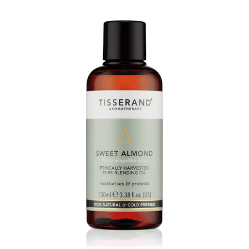 Tisserand Sweet Almond Ethically Harvested Pure Blending Oil 100ml bottle with almond oil inside