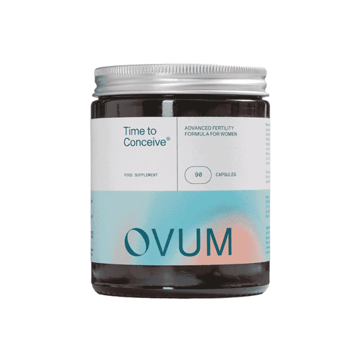 Ovum Time to Conceive Advanced Fertility Formula for Women 90 capsules, dietary supplement bottle with label and cap