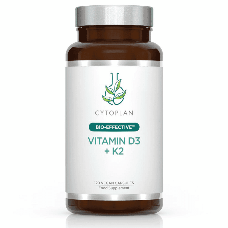 Cytoplan Vitamin D3 + K2 120s supplement bottle and capsules