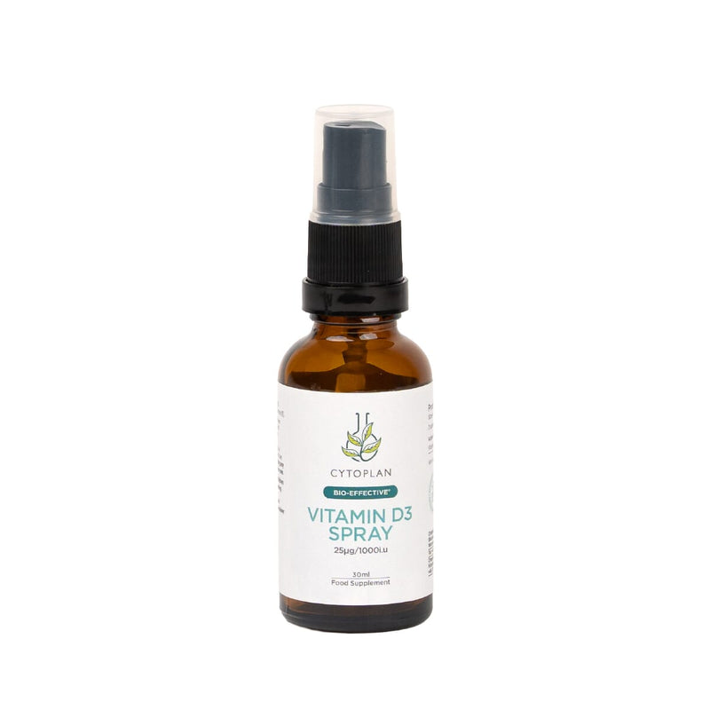 Cytoplan Vitamin D3 Spray 30ml bottle with spray nozzle and vitamin D3 label