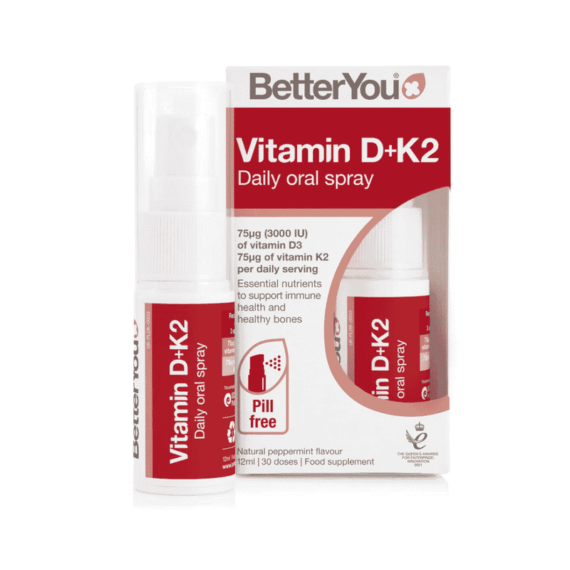 BetterYou Vitamin D3+K2 Daily Oral Spray 3000IU + 75ug K2 12ml (Red)