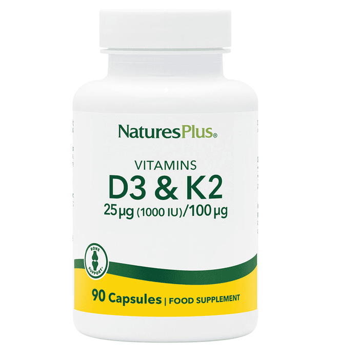 NaturesPlus Vitamins D3 & K2 25ug (1000iu) / 100ug 90s