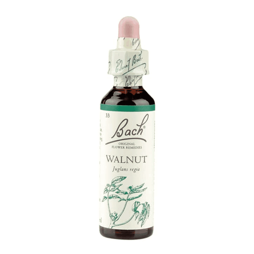 Bach Walnut flower remedy bottle with dropper, natural herbal supplement for emotional balance