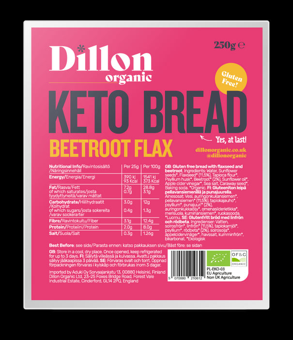 Dillon Organic Keto Bread Beetroot Flax 250g - Dennis the Chemist
