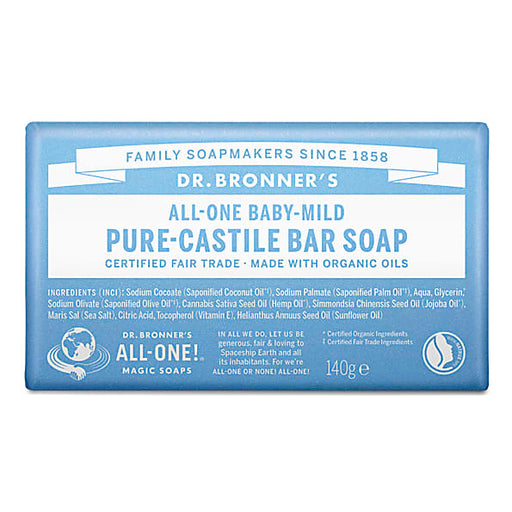 Dr Bronner's Magic Soaps All-One Baby-Mild Pure-Castile Bar Soap 140g - Dennis the Chemist