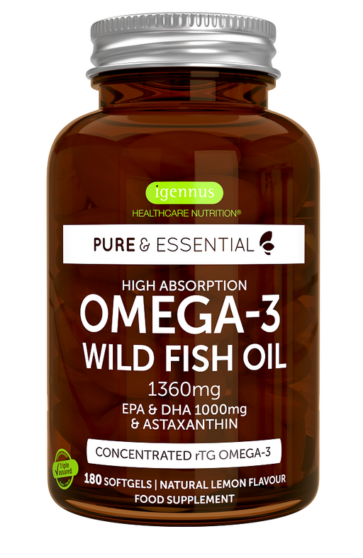 Igennus Pure & Essential Omega-3 Wild Fish Oil 1360mg EPA & DHA 1000mg & Astaxanthin 180's - Dennis the Chemist