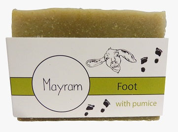 Mayram Handmade Soap for feet, 100g, featuring natural ingredients and a rustic design, displayed on a wooden surface.