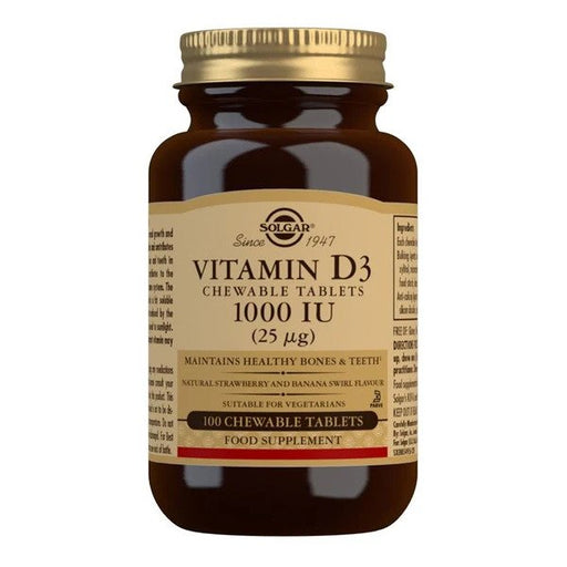 Vitamin D3 Chewables, 25mcg (Strawberry & Banana Swirl) - 100 chewable tabs - Dennis the Chemist