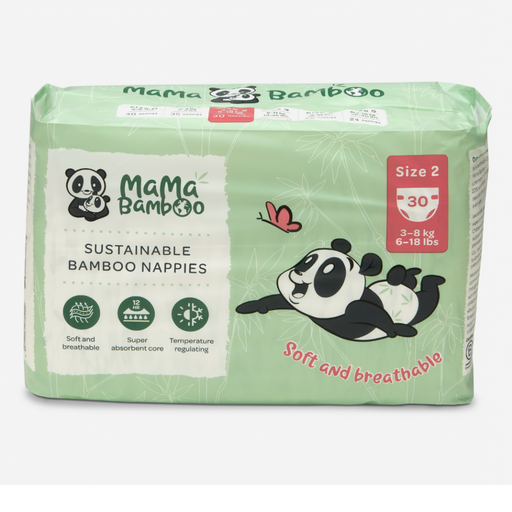 Mama Bamboo Sustainable Bamboo Nappies Size 2 (3-8kg 6-18lb) 30's - Dennis the Chemist
