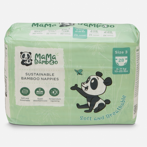 Mama Bamboo Sustainable Bamboo Nappies Size 3 (6-11kg 13-25lb) 28's - Dennis the Chemist
