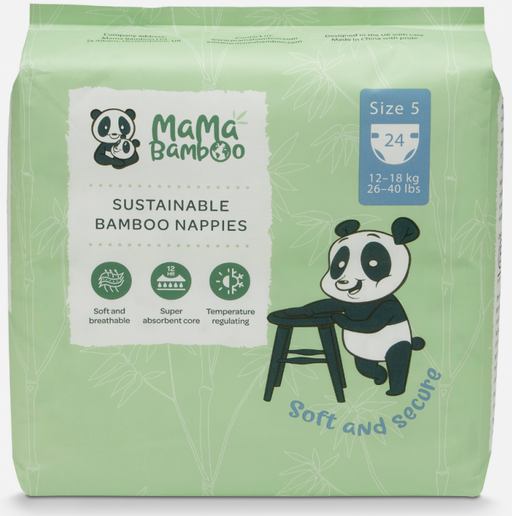 Mama Bamboo Sustainable Bamboo Nappies Size 5 (12-18kg 26-40lb) 24's - Dennis the Chemist
