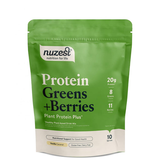Nuzest Protein Greens + Berries Plant Protein Plus Vanilla Caramel 300g - Dennis the Chemist