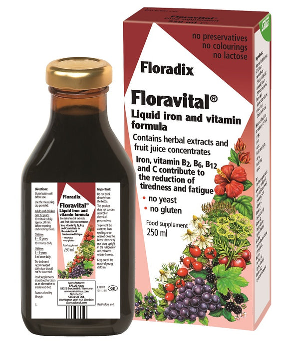 Salus Floradix Floravital Liquid Iron and Vitamin Formula (No Yeast No Gluten) 250ml - Dennis the Chemist