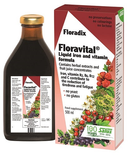 Salus Floradix Floravital Liquid Iron and Vitamin Formula (No Yeast No Gluten) 500ml - Dennis the Chemist