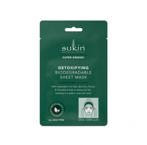 Sukin Super Greens Detoxifying Biodegradable Sheet Mask 25ml - Dennis the Chemist