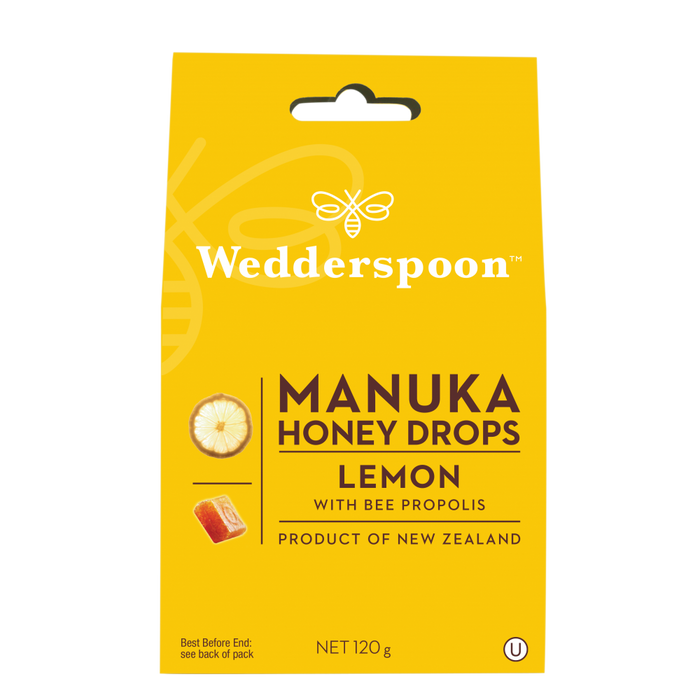 Wedderspoon Manuka Honey Drops Lemon with Bee Propolis 120g - Dennis the Chemist